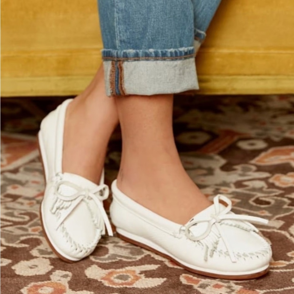 White Leather Tassel Moccasin Loafers